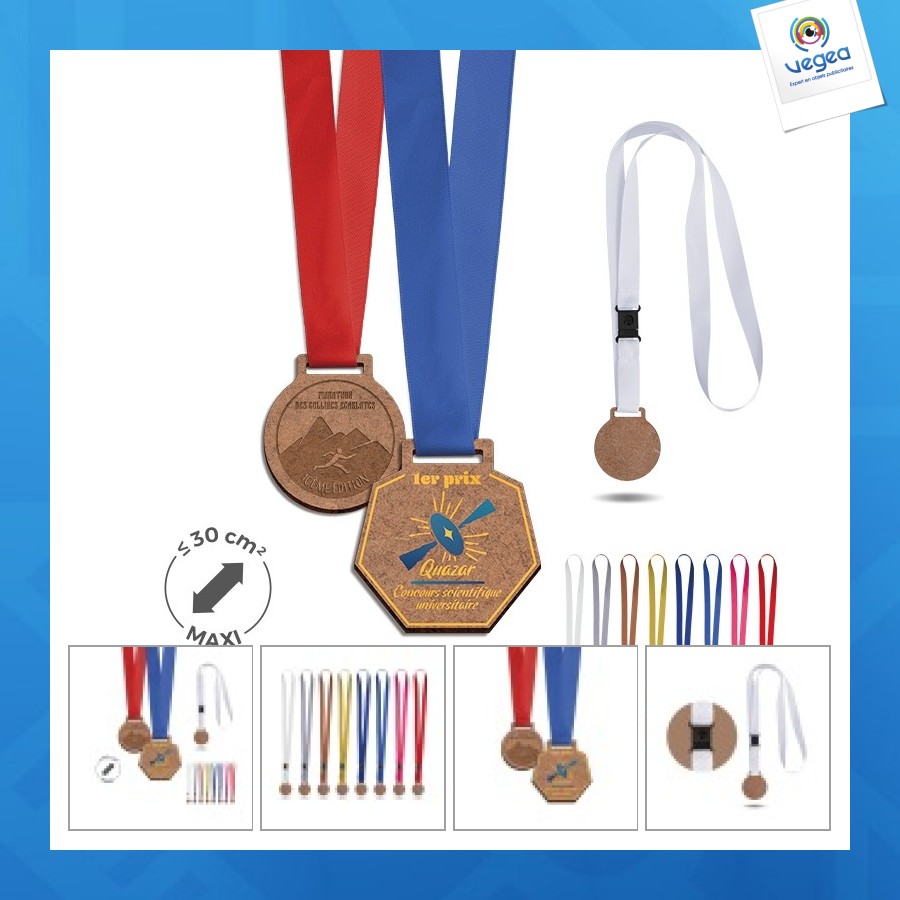 Médaille personalizable mdf épaisseur 3mm maxi 30cm² avec cordon satin