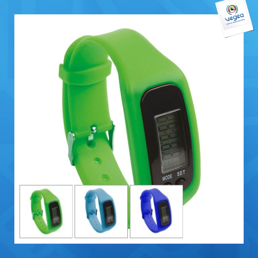 Montre connectée de promoción : pedomètre, calorie brulée, distance parcourue, montre. bracelet en gomm