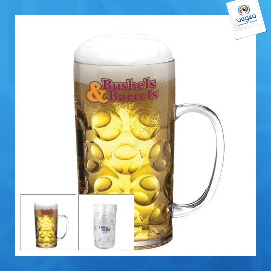 Mug de promoción à bière en plastique réutilisable - 2 pintes / 1 litre