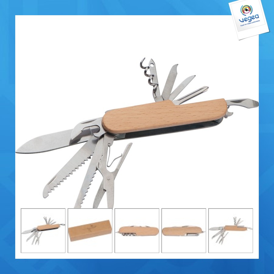 Navaja de bolsillo de acero inoxidable con revestimiento de madera