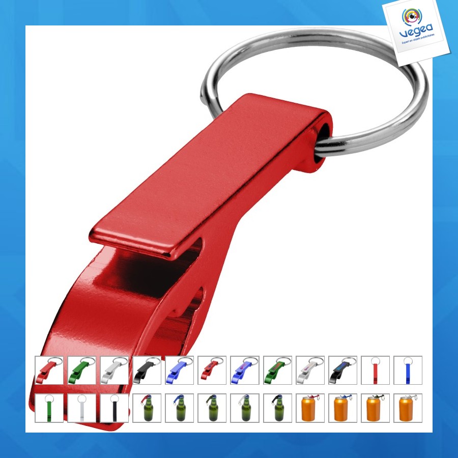 Ouvre-bouteille et canette tao en aluminium recyclé certifié rcs avec porte-clés de promoción