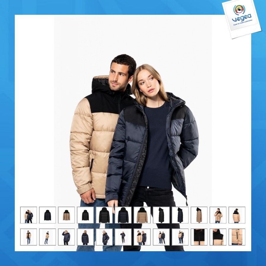 Parka de promoción unisex bicolor acolchada con capucha