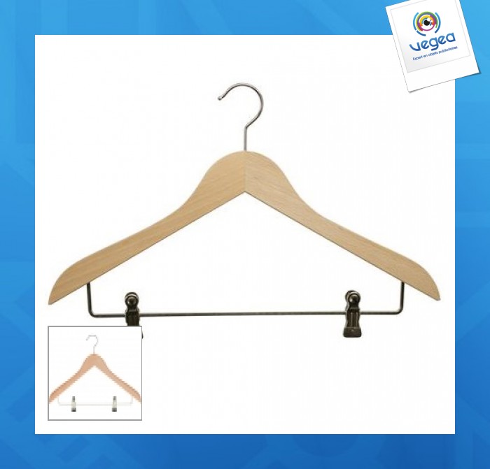 Percha de madera para negocios 45cm con clips