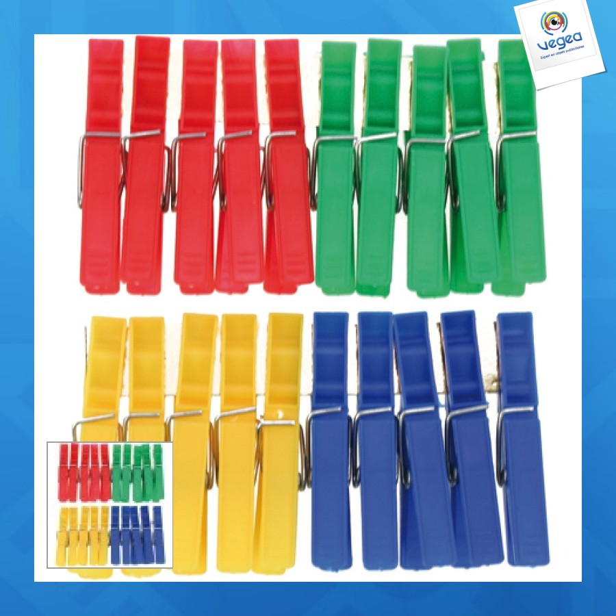 Pince à linge de promoción 20 par 7x1cm couleur assorti