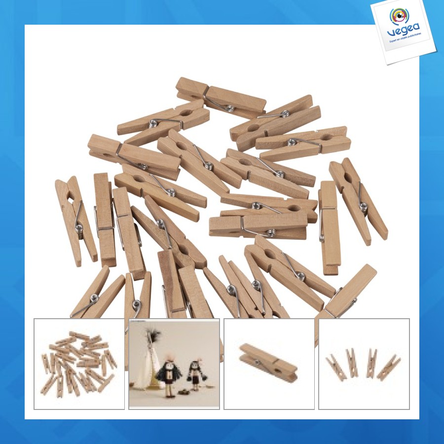 Pince à linge de promoción bois, 4,5cm, naturel, 24 pièces