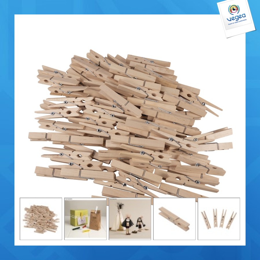 Pince à linge de promoción bois, 72mm, 100 pièces
