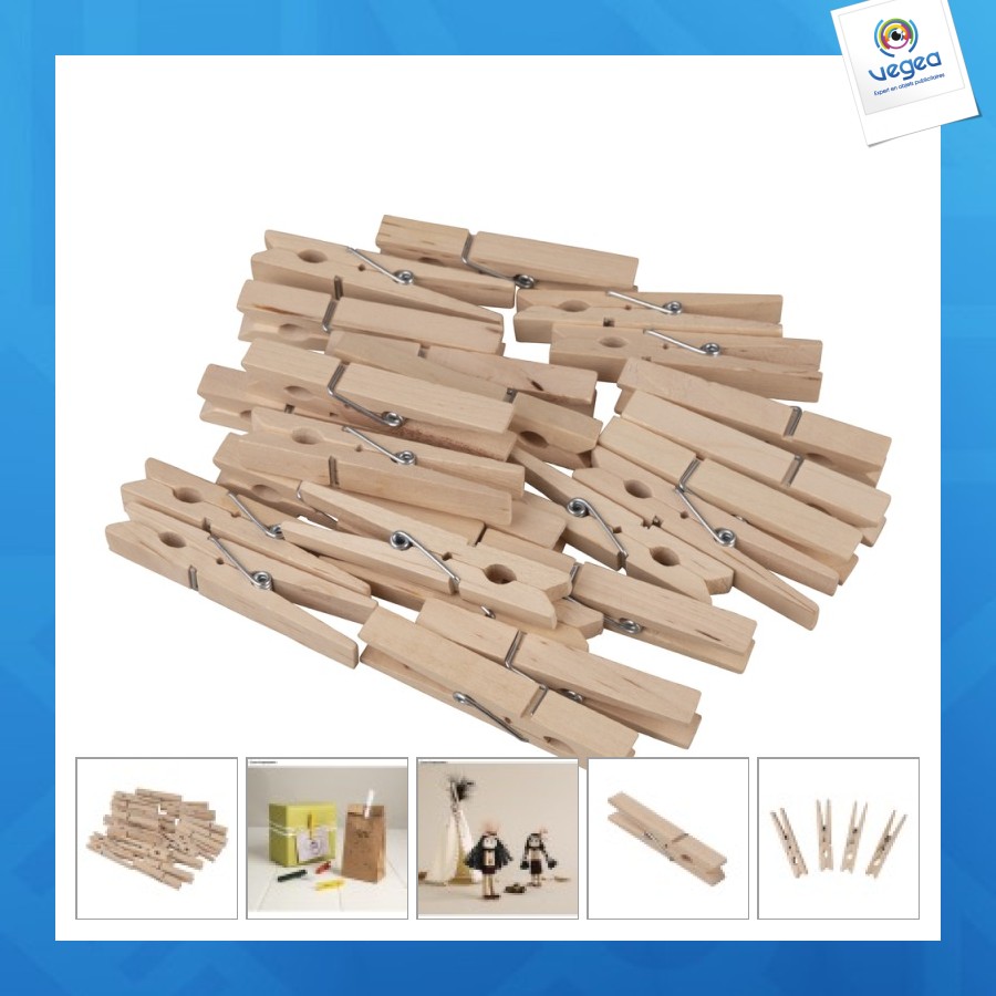 Pince à linge de promoción bois, 72mm, 24 pièces