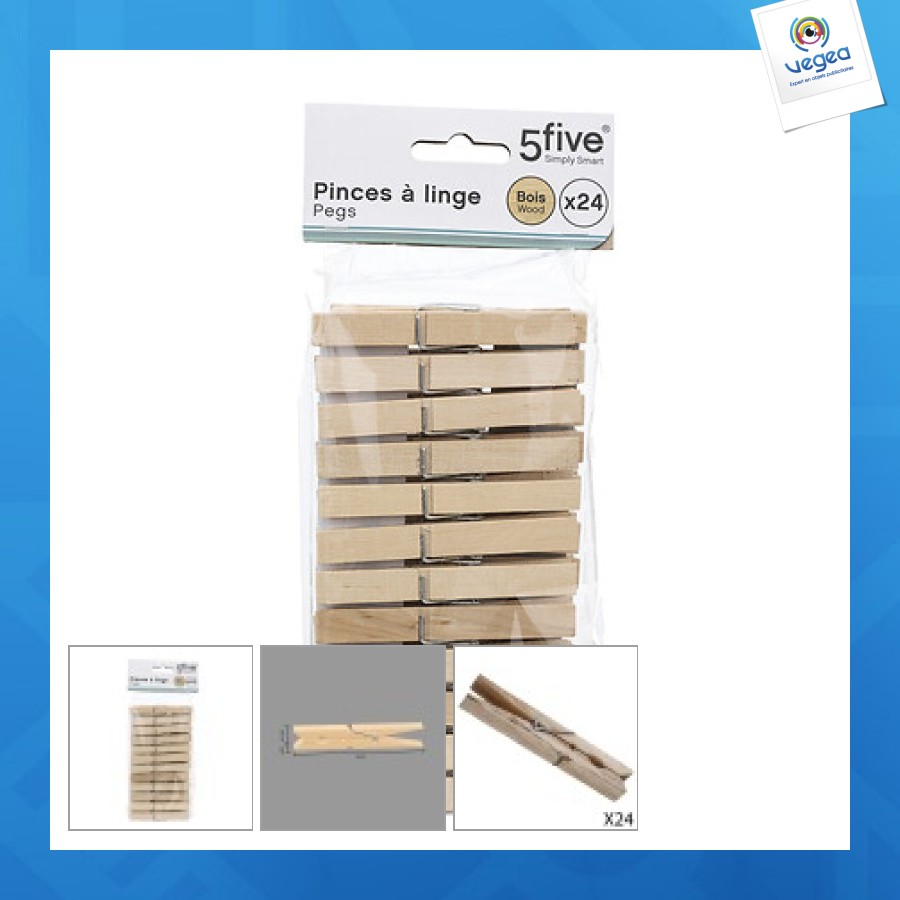 Pince linge x24 bois, beige