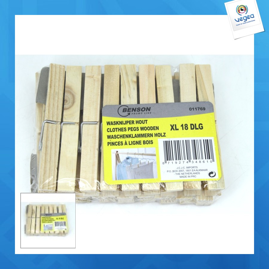 Pinces à linge de promoción en bois xl 18 pièces