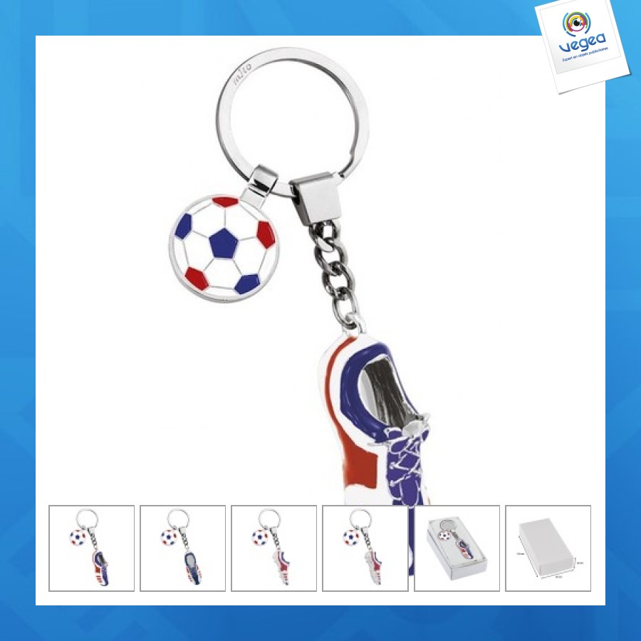 Porte-clés football de promoción bleu blanc rouge