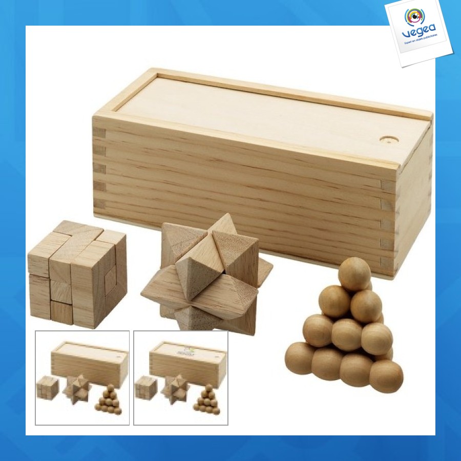 Puzzle chino de madera brainiac de 3 piezas