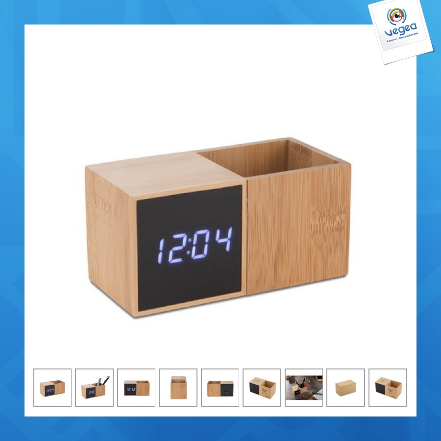 Reloj de sobremesa bamboo con organizador