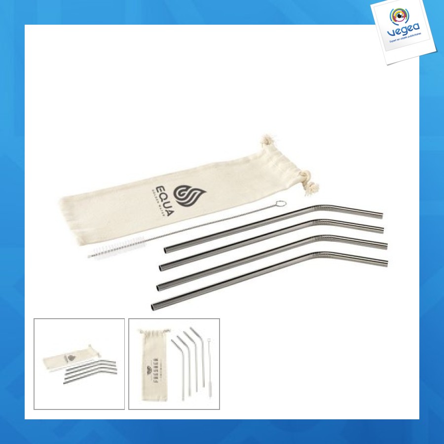 Reusable 4 pieces eco straw set paille de promoción acier inoxydable