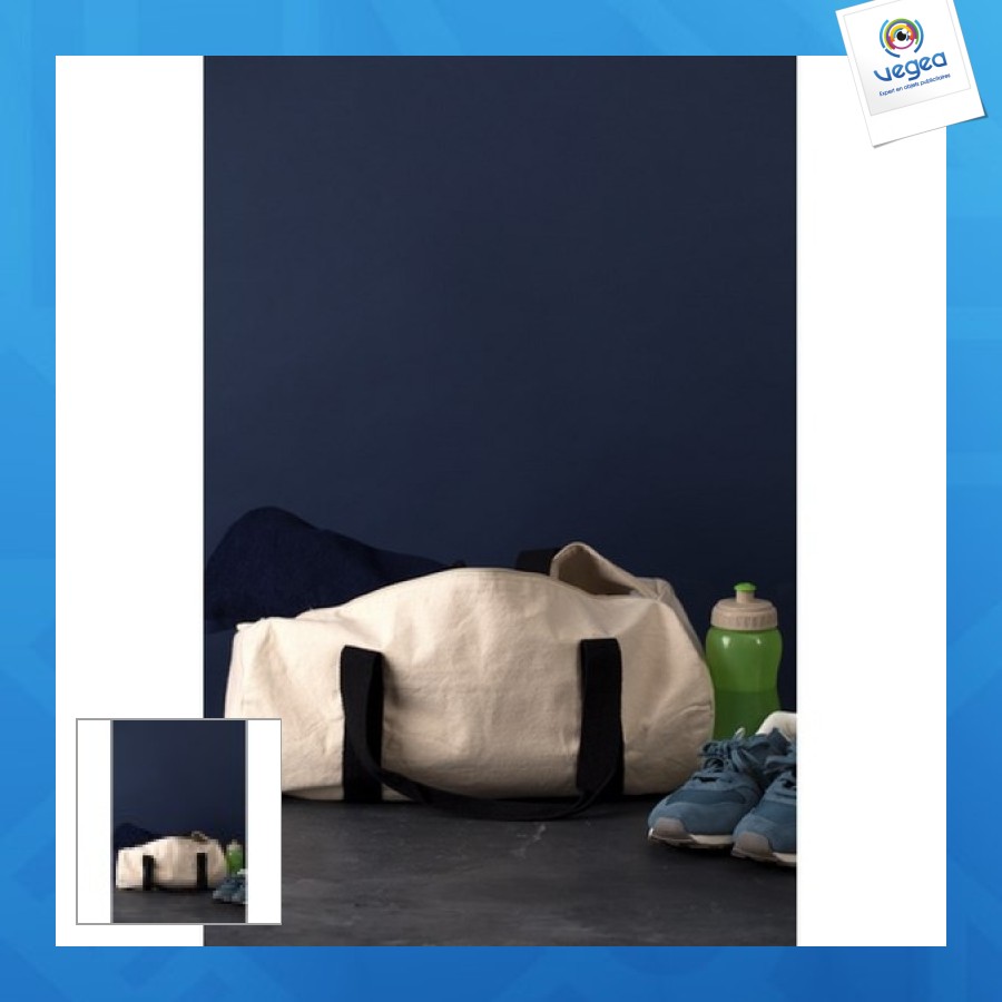 Sac de sport personalizable coton 50x25 330g anses bleu