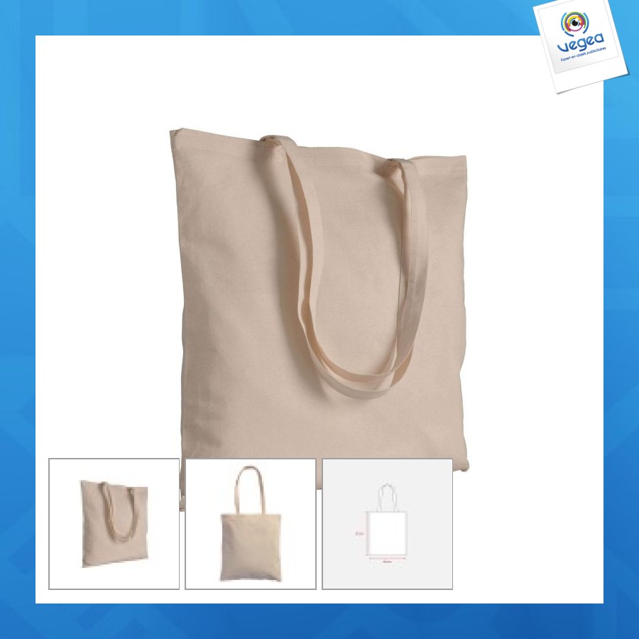 Sac shopping personalizable en coton 180g/m² avec anses longues