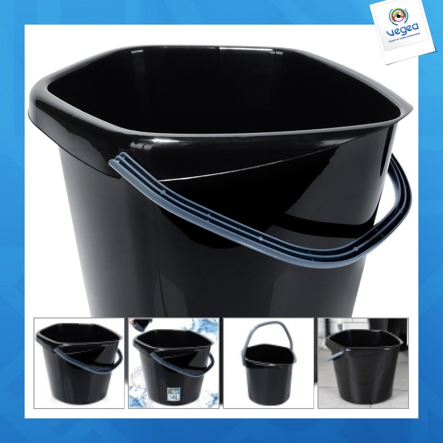 Seau en plastique personalizable noir 14l