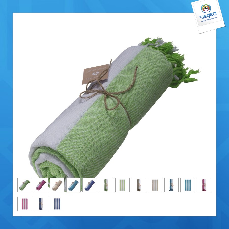 Serviette de plage/fouta de promoción en coton recyclé 180g/m² certifiée grs