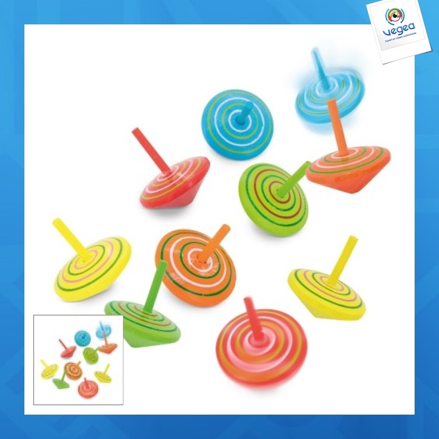 Set 10 toupies de promoción en bois naturel ?giro?