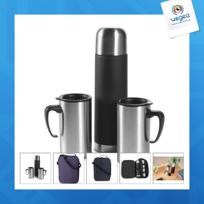Set bouteille isotherme de promoción 0,50l et de 2 mugs avec couvercle