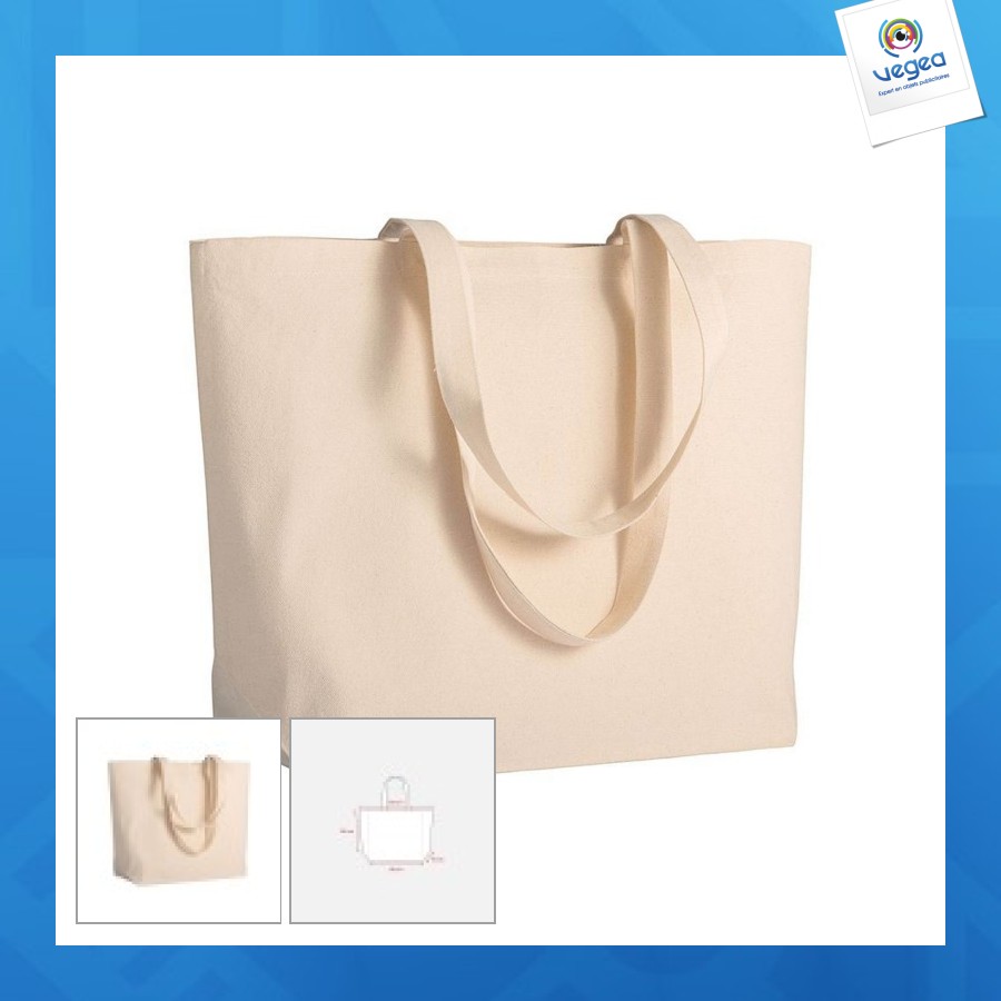 Shopper avec soufflet à la base en coton 280g/m², anses longues