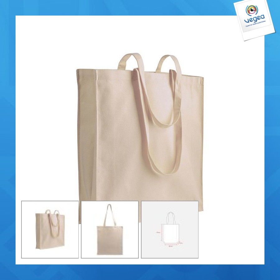 Shopper avec soufflet en canvas 280g/m², anses longues