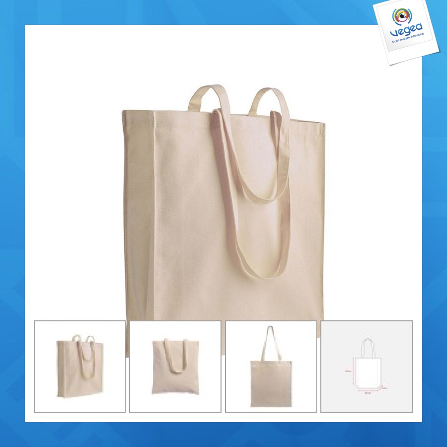 Shopper avec soufflet en coton 220g/m², anses longues