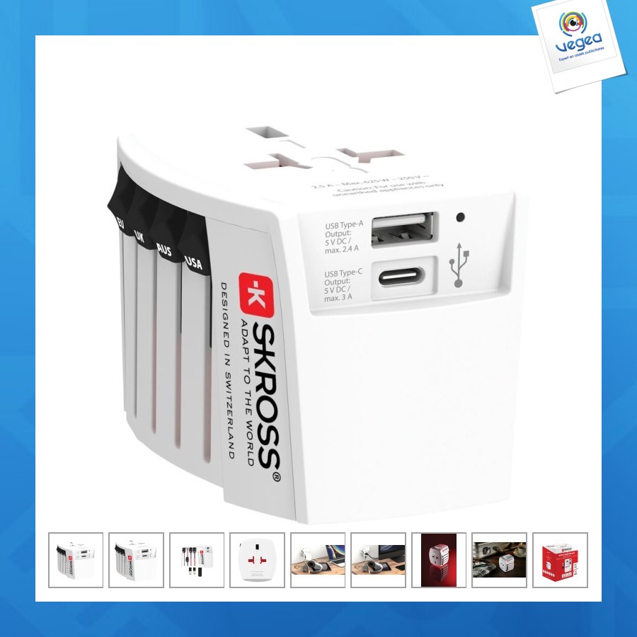 Skross adaptateur de promoción de voyage universel muv 2-pôles avec usb
