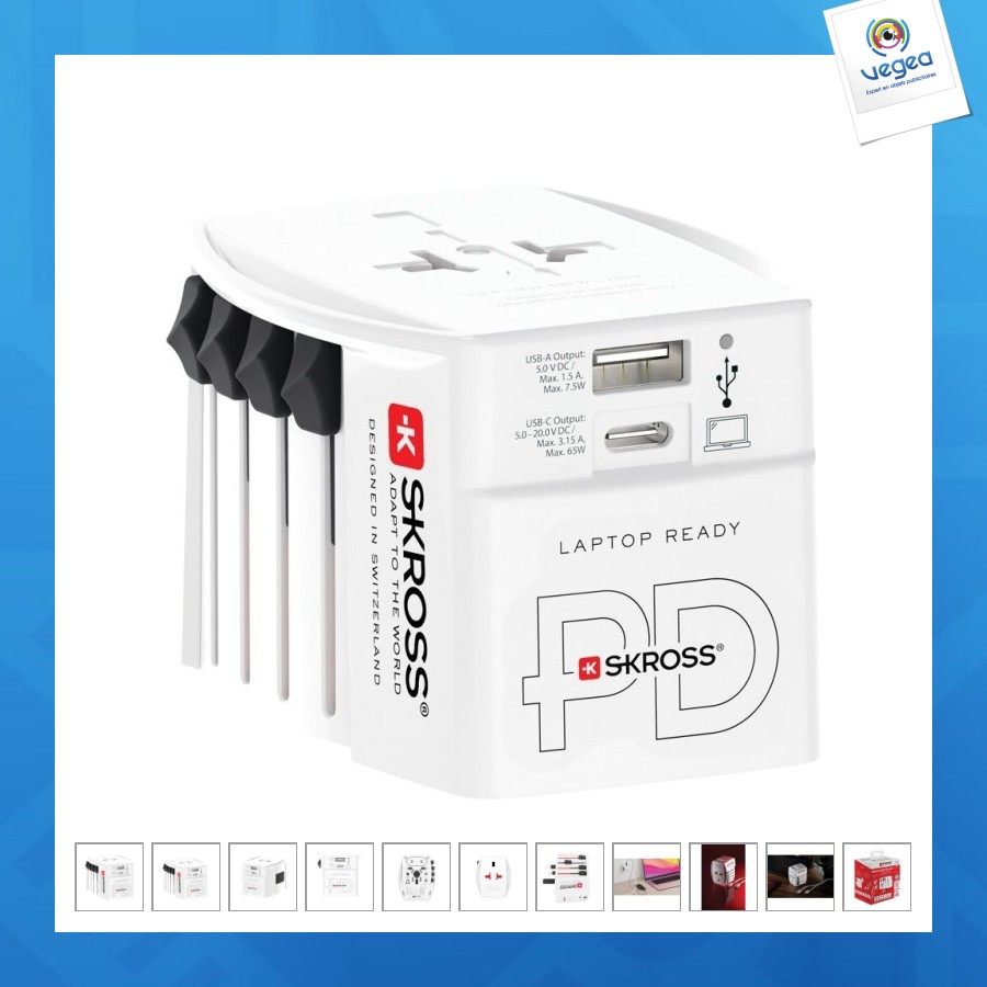 Skross adaptateur de promoción de voyage universel muv 65w pd avec usb
