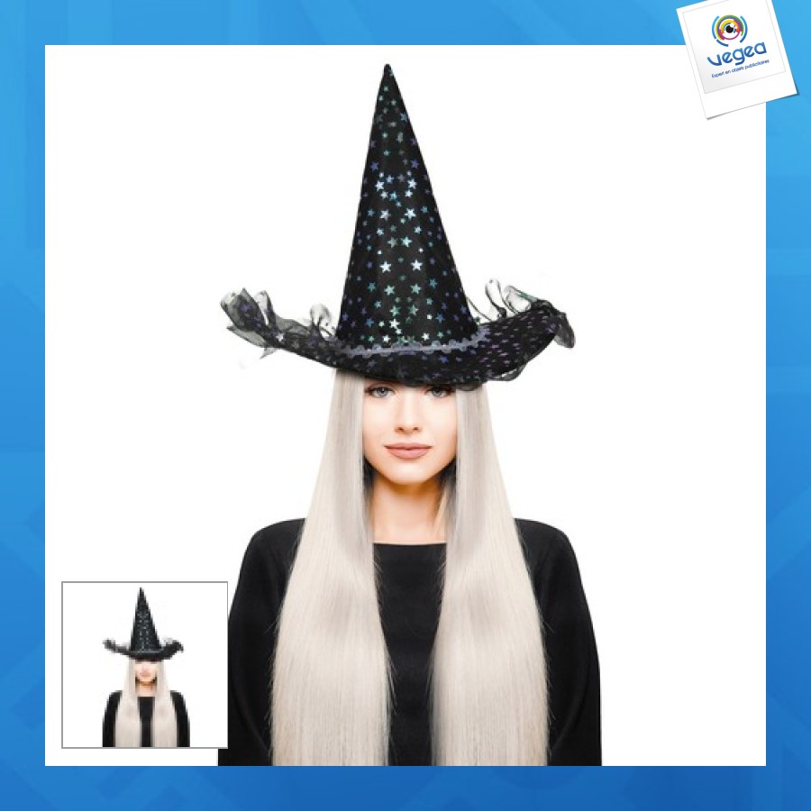 Sombrero de bruja con estrellas iridiscentes adulto de lujo