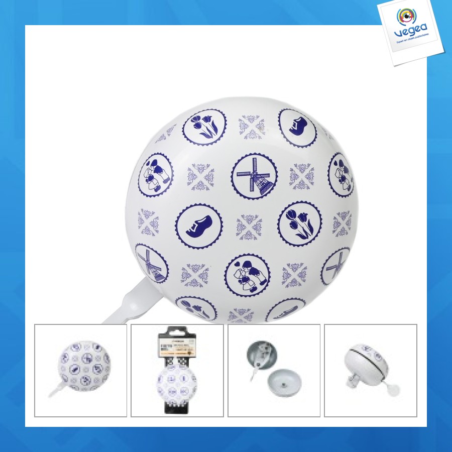 Sonnette de vélo personalizable ding dong 80mm bleu hollande