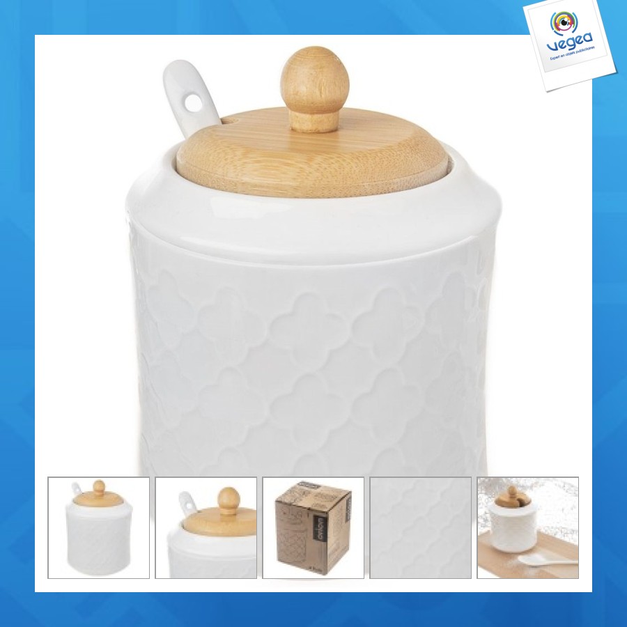 Sucrier de promoción en porcelaine blanche avec cuillère whitel