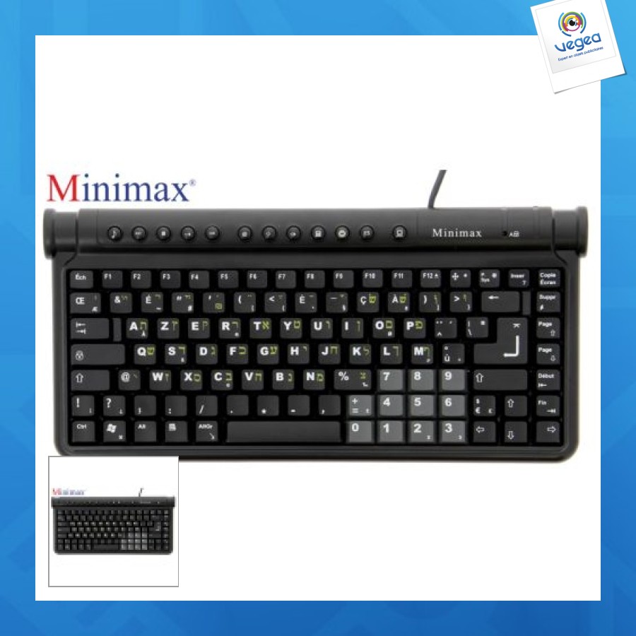 Teclado compacto minimax francés-hebreo negro 2 puertos usb