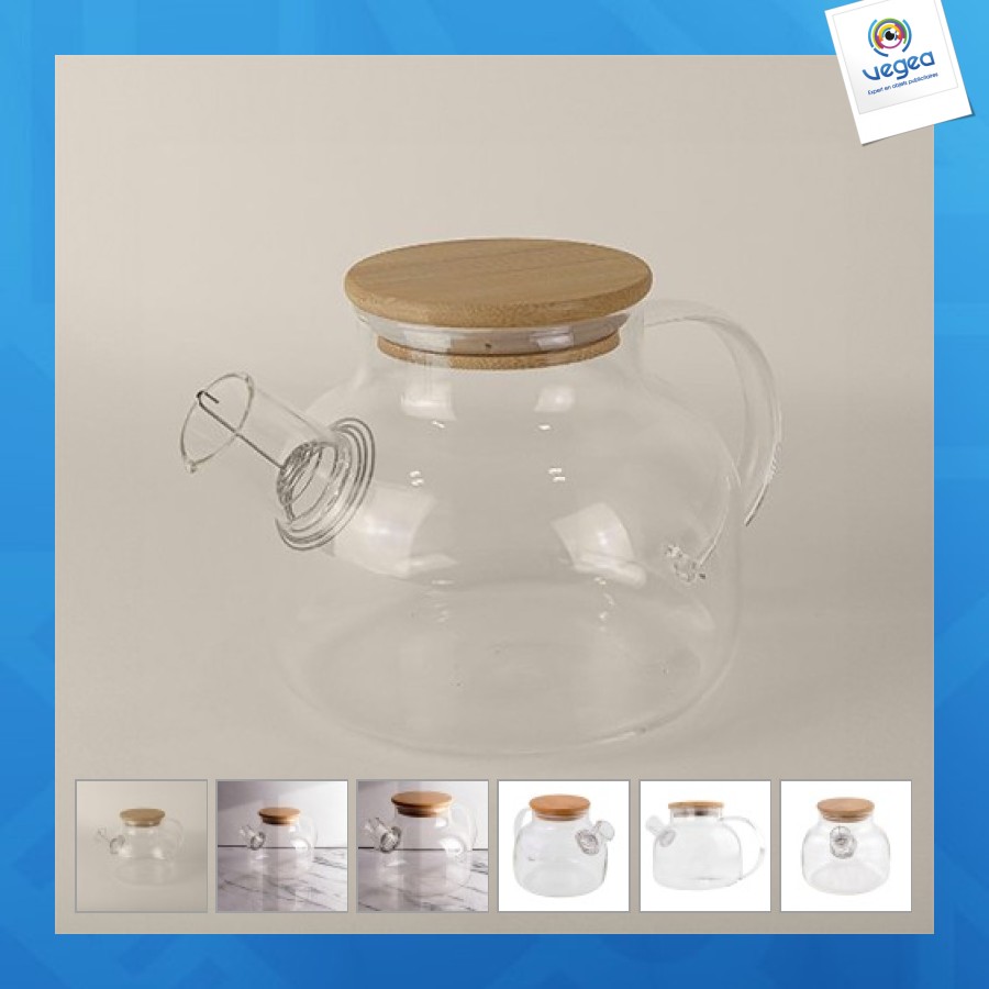 Tetera personalizable de vidrio y bambú de 1l