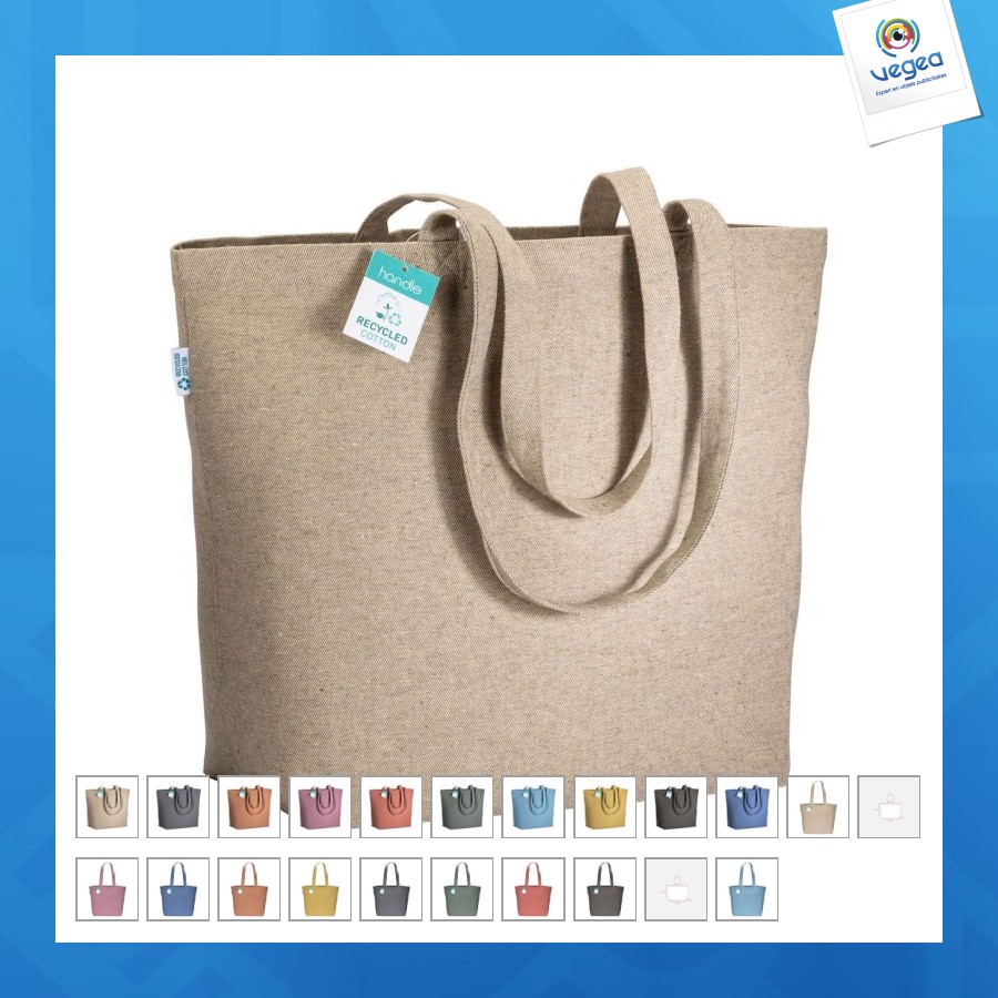 Tote-bag avec soufflet à la base en coton recyclé 280g/m², anses longues