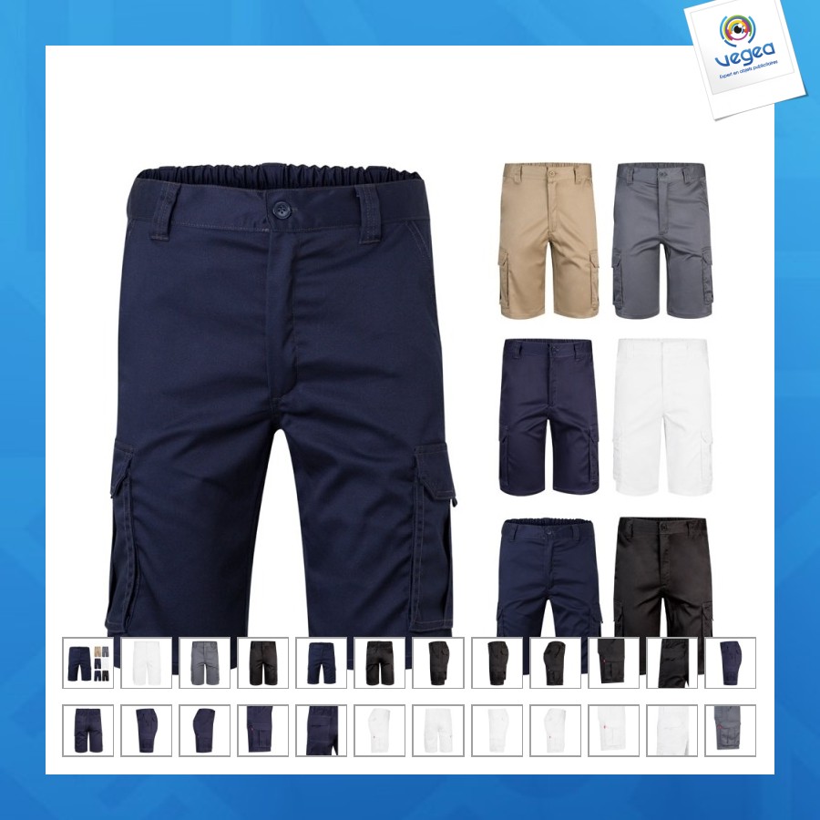 Vl hebe. bermuda personalizable elástica multibolsillos de 240 g/m², 46% algodón, 38% eme y 16% poliéster.